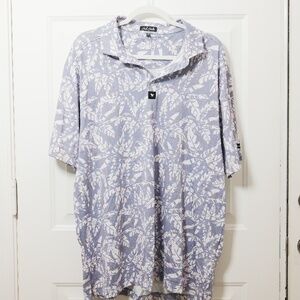 Bad Birdie Polo Shirt Mens 2XL Blue Purple Palm Tree Leaves Performance Golf